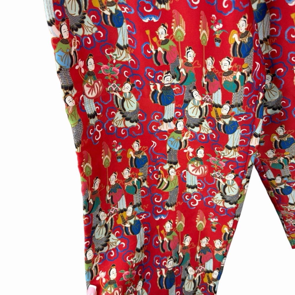 Josie Natori Geisha Tea Garden Crop Pant 22'' inseam Pajama Red Sz M (approx) - Picture 3 of 10